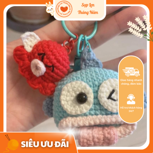Móc khóa len handmade cá ngố lè lưỡi & tim đỏ ngủ gật | Sạp Len Tháng Năm | Thú len móc tay decor balo | Quà lưu niệm độ