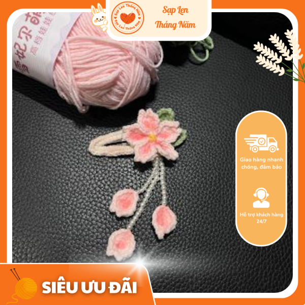 Kẹp tóc hoa đào len móc tay dịu dàng – Phụ kiện handmade xinh xắn | Sạp Len Tháng Năm