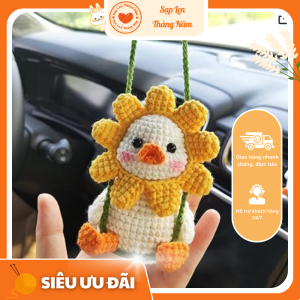 Vịt len hoa hướng dương handmade treo xe hơi cực xinh | Sạp Len Tháng Năm | Thú len móc tay decor | Móc treo gương chiếu